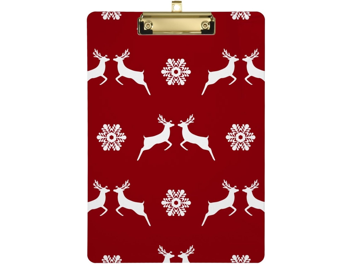 Prancheta de Acrílico com Estampa Rena Natalina e Floco Neve para Mulheres 31,8 X 22,9 0,3 Cm