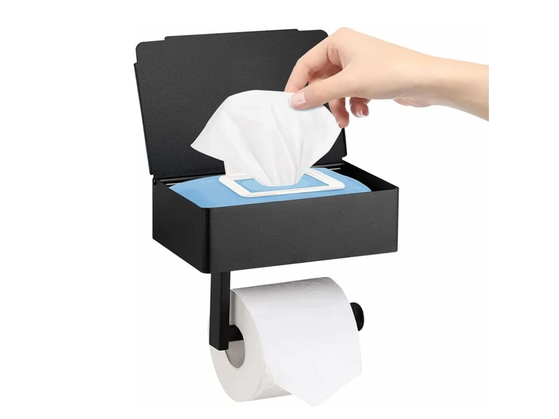 Suporte de Papel Higiénico com Compartimento Molhado Preto Fosco Aço Inoxidável NEVEANCE