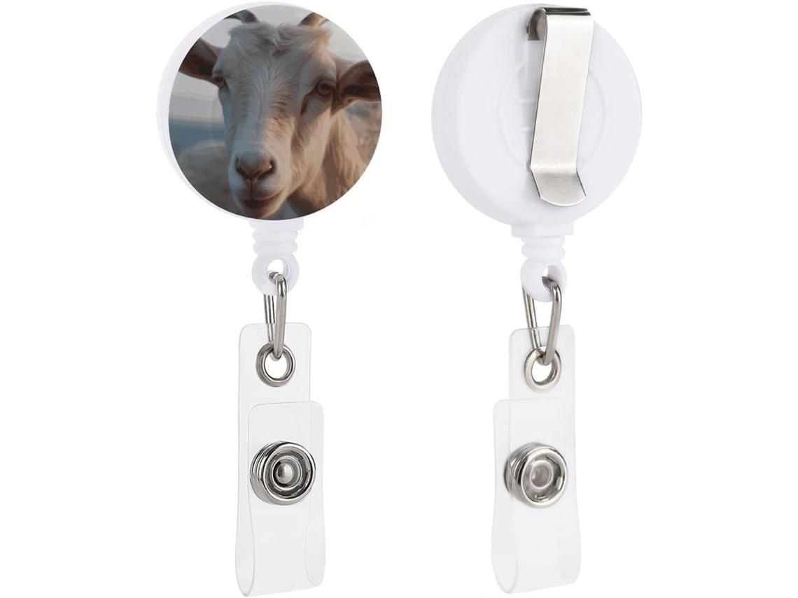 Porta-crachá retrátil em formato de cabra, divertido e com clipe, ideal para enfermeiras identificarem perfeitamente o animal.