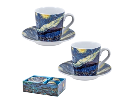 JAVIER Noche Estrellada Juego de 2 Tazas para Café Con Platos En Caja de Regalo
