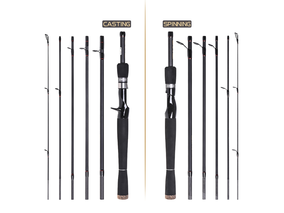Vara de pesca de carbono para spinning e casting, 2,1m/2,4m, 6 polegadas, leve, para pesca com iscas.