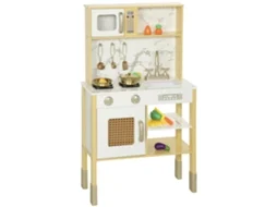 Cozinha Brinquedo Madeira, Som, Acessórios Aço Inoxidável, Dourado