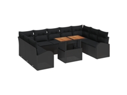 Conjunto 10 Conjunto De Sofá De Jardim Vidaxl Preto Vime Pe (100 X 55 X 73 Cm)