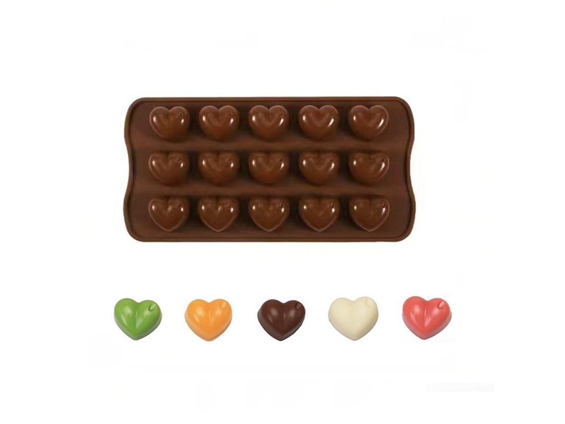 Forma Silicone Coração - Molde Chocolate - Forma Sobremesa Diy - Silicone - Castanho - 21x10,5x1,3 Cm