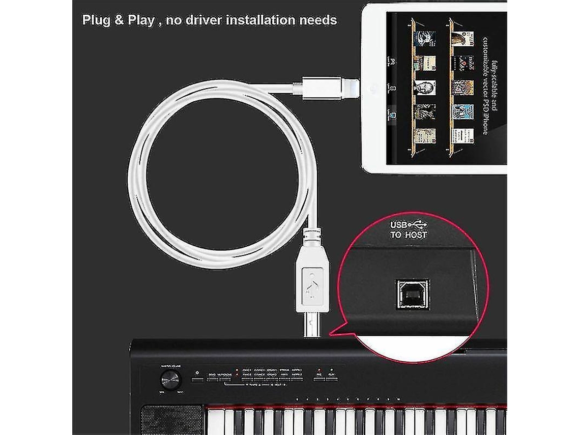 Cabo conversor Lightning para Tipo B com teclado MIDI USB 2.0 para iPhone 7, 8, X e iPad Slowmoose