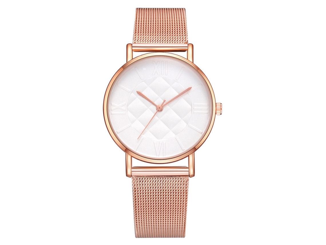 Relógio de Pulso Feminino de Quartzo com Mostrador em Números Romanos e Cinto de Malha Branco