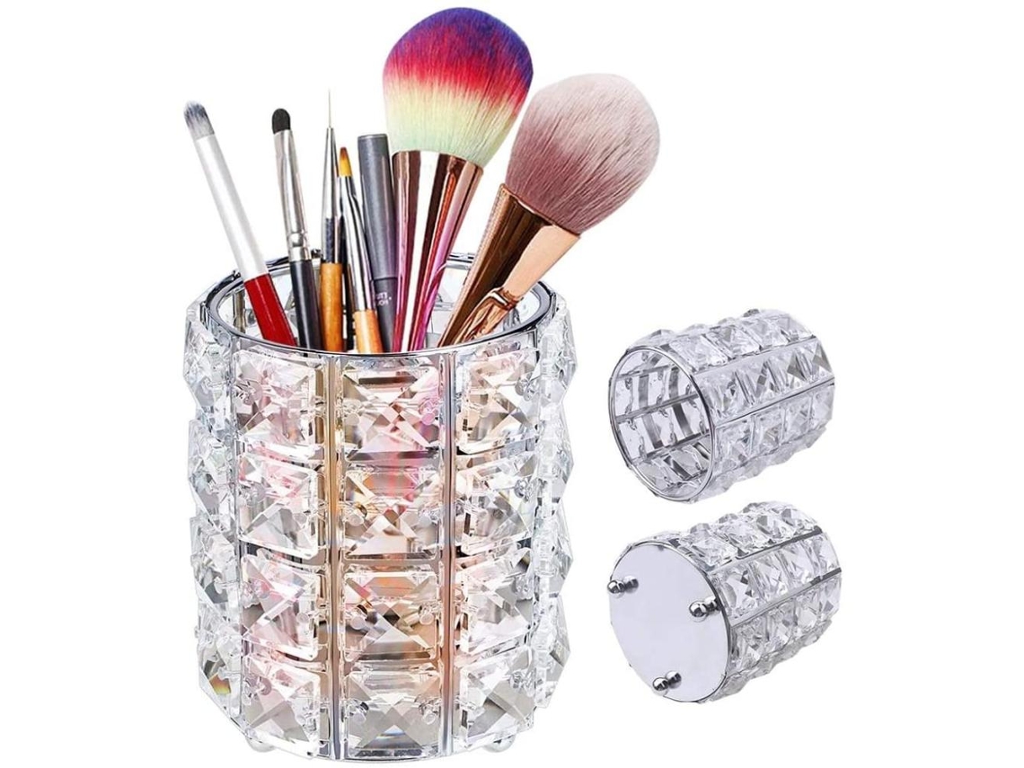 Organizador De Pincéis De Maquiagem Em Cristal Prateado Brilhante, Recipiente Elegante Para Ferramentas Brilhantes Para Armazenamento Multifuncional N