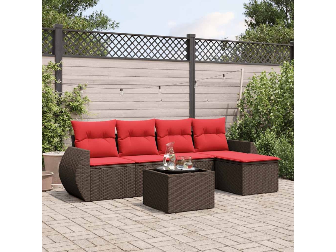 Vidaxl Conjunto De Sofá De Jardim Com 6 Peças E Almofadas Em Rattan Sintético Marrom
