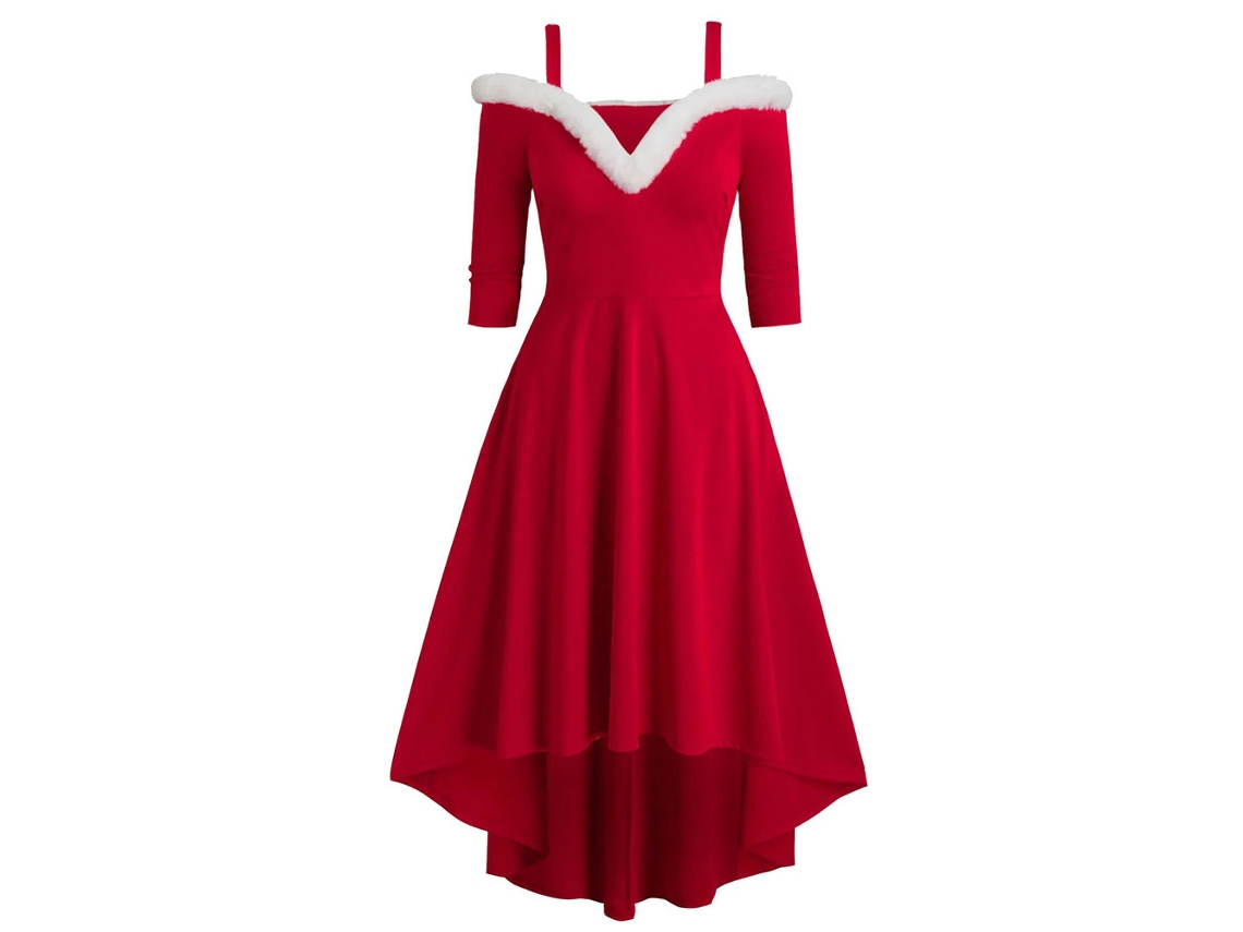 Roupa de Natal Vestido de Pelúcia de Manga Comprida com Decote em V L