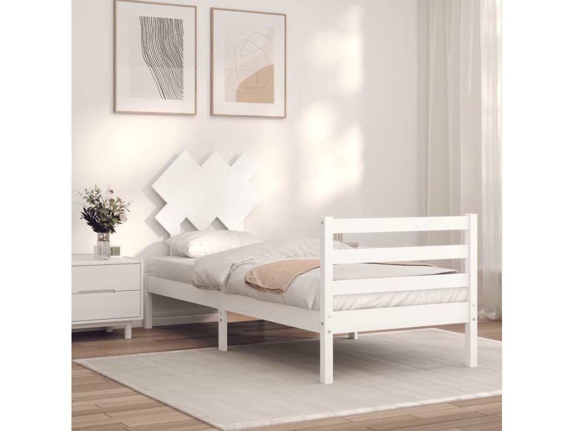 Estrutura Cama De Solteiro C/ Cabeceira Madeira Maciça Branco