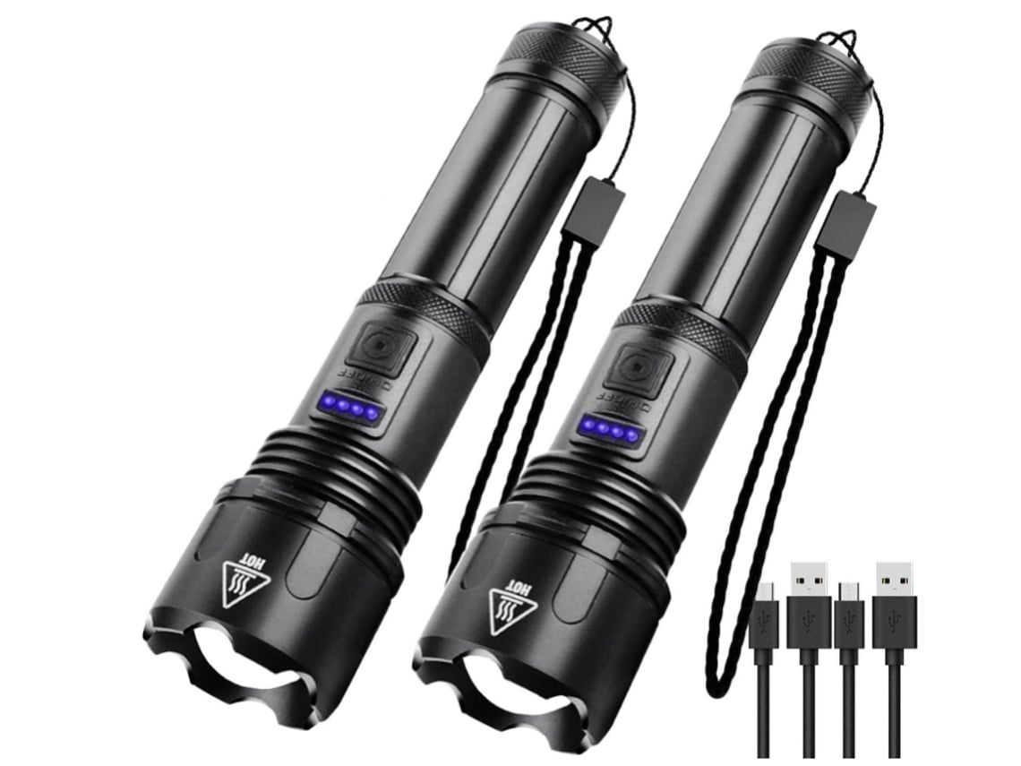 Lanterna de Bolso de 2 Pacotes com Bateria Recarregável de 3000 Lúmens Lanterna Brilhante Zoomable Xhp50 Flash Light Preta BISBISOUS VIGA EUROPE