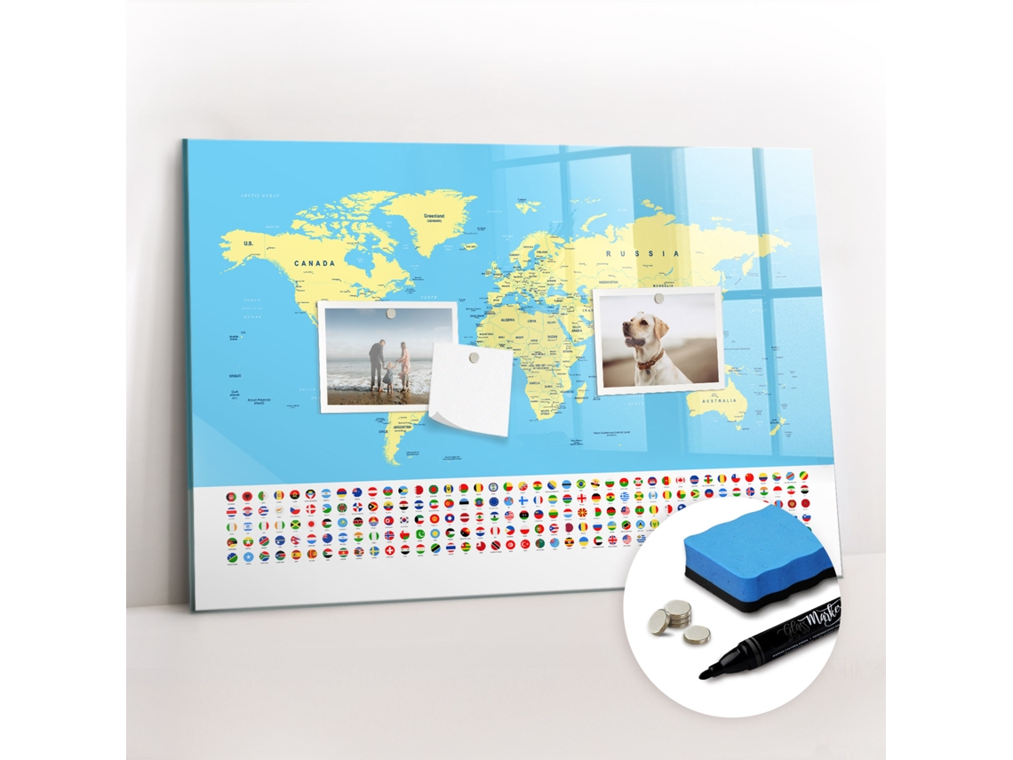 Quadro Magnético Decorativo Mapa-múndi Clássico Para A Cozinha Espelharte (60x40 Cm)