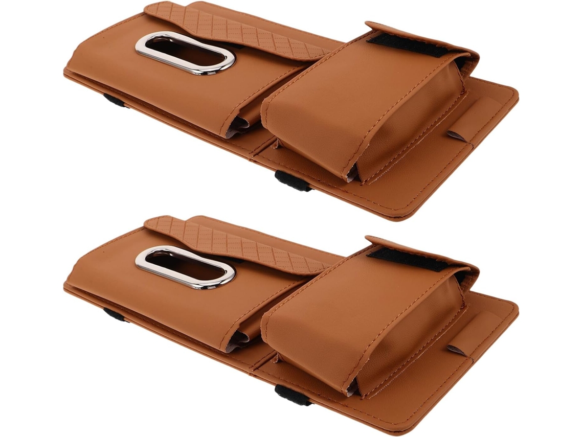 Conjunto De 2 Prendedores De Óculos De Sol Para Carro, Em Couro Pu Marrom.