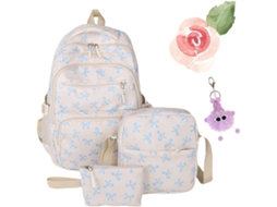 Conjunto 3 Mochilas Femininas Com Laços, Escolares Estilosas, Grande Capacidade, De Nylon, Design Kawaii