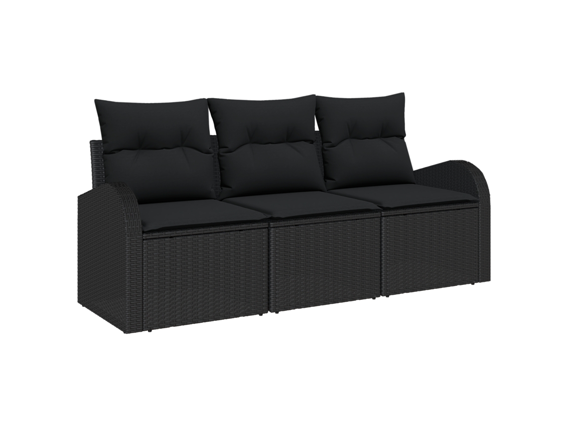 Conjunto 3 Conjunto De Sofás Para Exterior Vidaxl Preto Vime Pe (124 X 61,5 X 69 Cm)