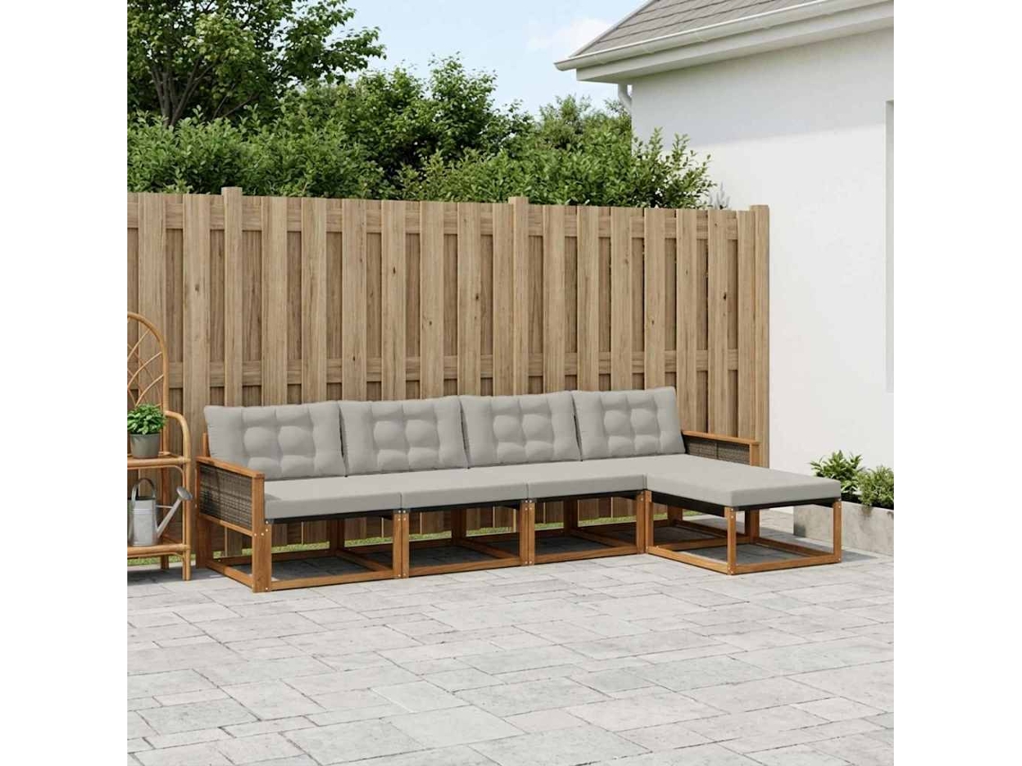 Vidaxl Conjunto De Sofás Para Exterior 5 Pcs Natural E Cinzento-claro