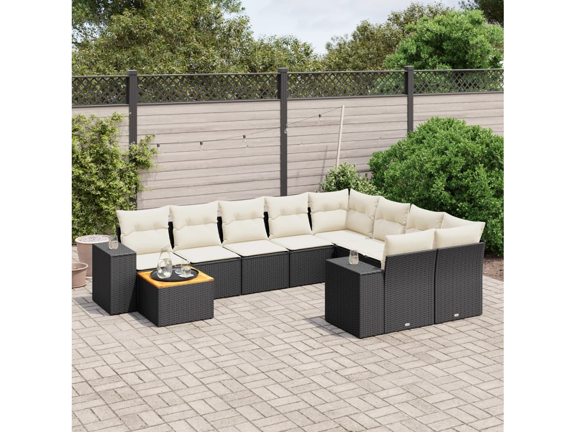 Vidaxl 10 Pcs Conjunto Sofás De Jardim C/ Almofadões Vime Pe Preto