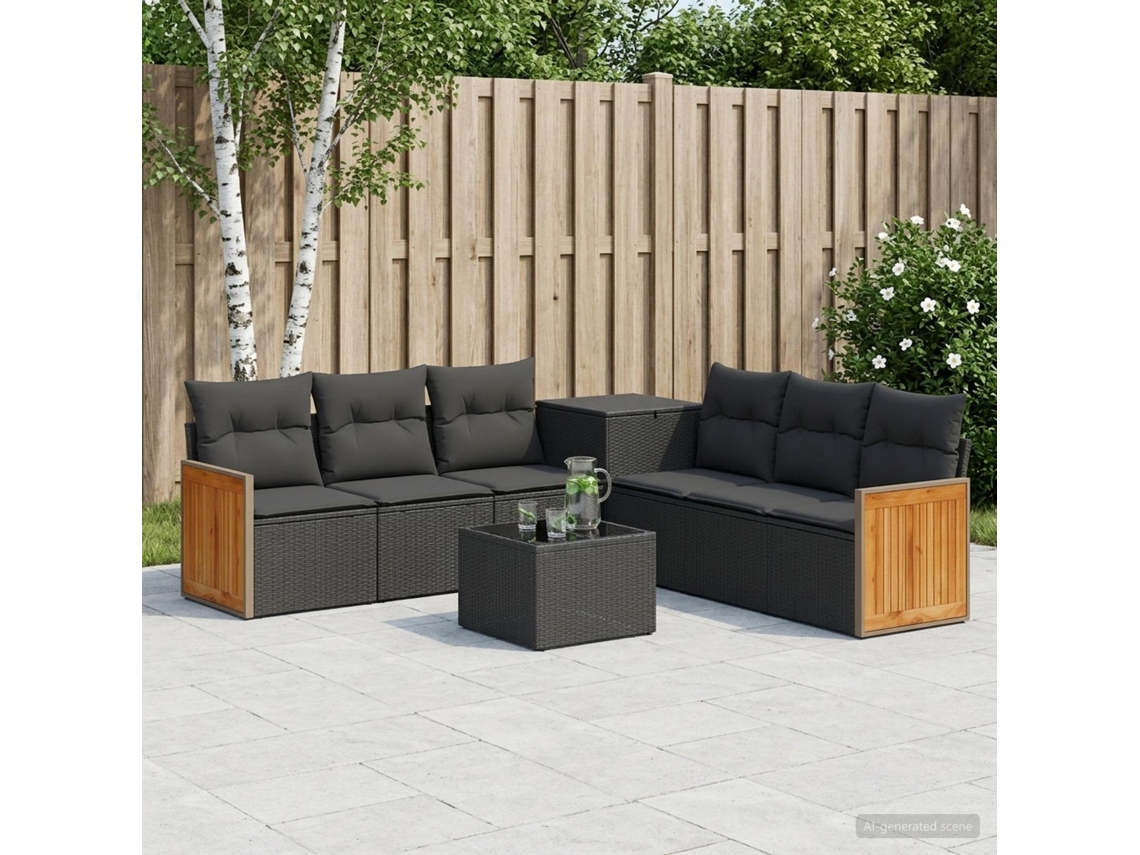 Vidaxl Conjunto De Sofás 8 Unid. Preto Rattan Poliéster E Aço