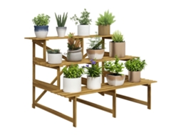 Prateleira de Madeira para Plantas com 3 níveis 78cm Natural