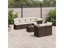 Vidaxl 8 Pcs Conjunto Sofás de Jardim C/ Almofadões Vime Pe Castanho
