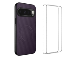 Capa Magnética Wanlonfeng Tq1 Series Com Textura De Fibra De Carbono E Tpu Para Google Pixel 10 Pro Xl Com 2 Películas De Tela Roxa