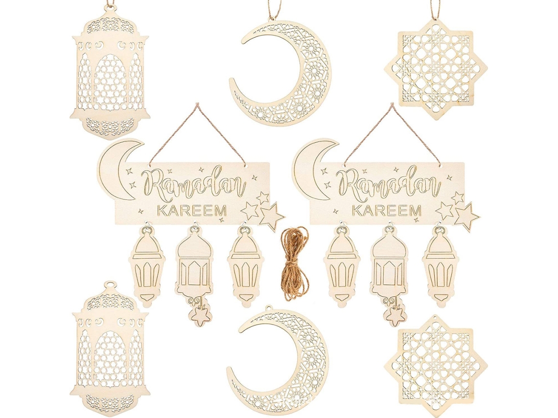 Pingentes de Madeira Para Decor Diy Muslim Festivais Eid E Ramadã