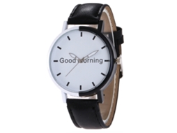 Reloj Unisex De Cuarzo Con Correa De Cuero Pu Moda Letras Color Negro