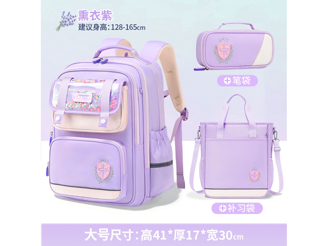 Mochila Infantil Nova De 2026 - Leve, Com Grande Capacidade, Ideal Para Estudantes.conjunto Grande Roxo De Três Peças