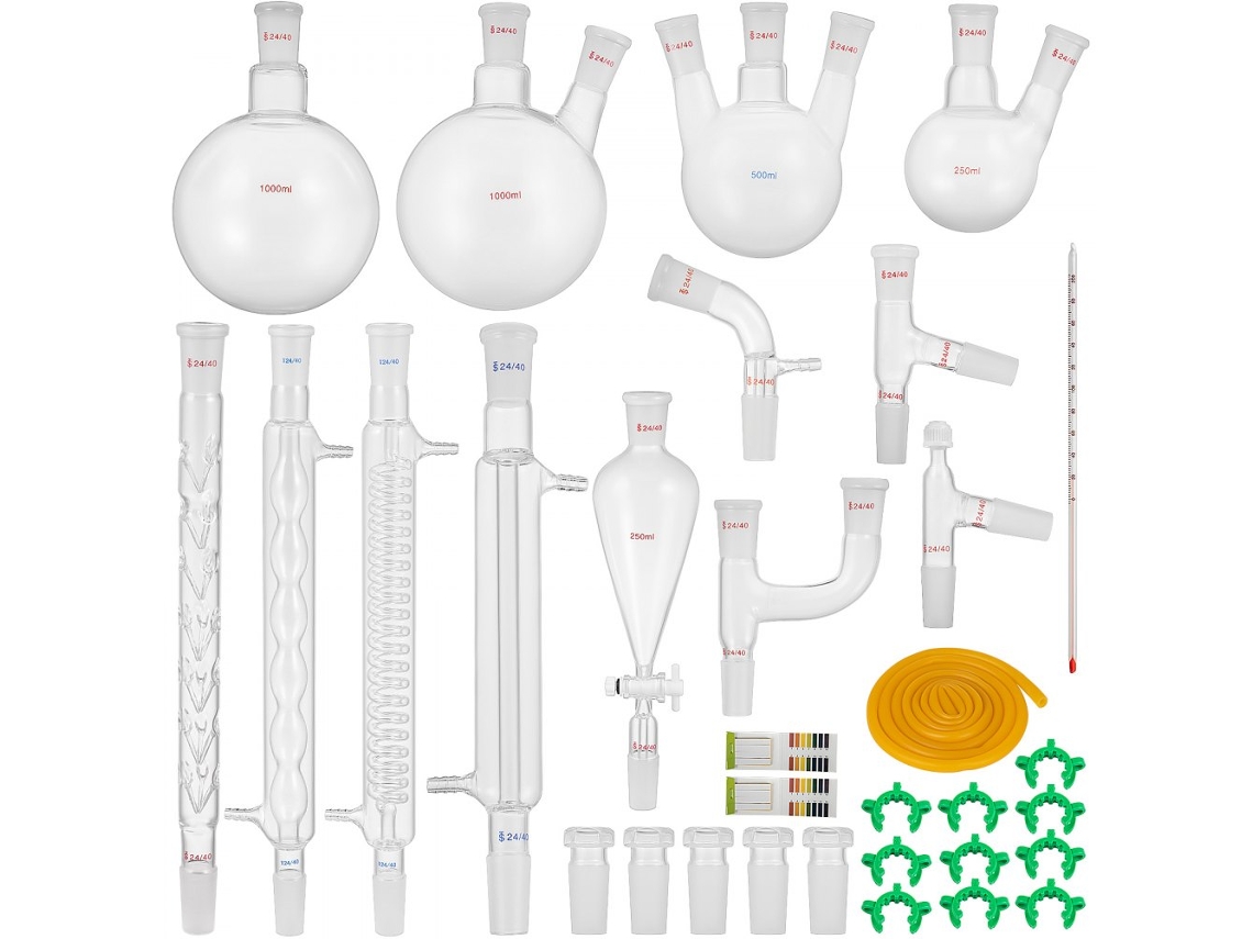 Conjunto De Vidraria De Laboratório Em Vidro Borossilicato Para Destilação E Síntese Tekmaquinas