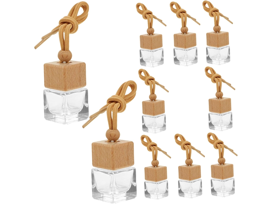 Frascos de vidro recarregáveis de 8ml para óleos essenciais com 10 cordões para pendurar.