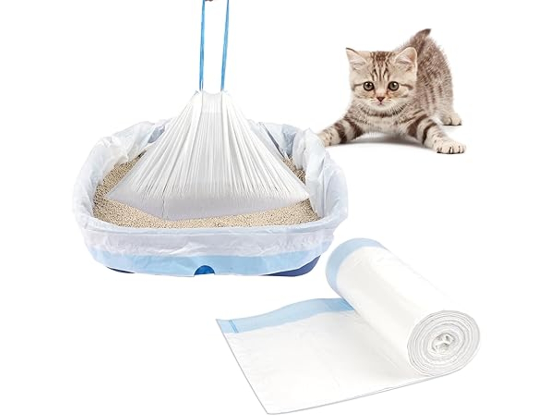Bolsas para Arena de Gato Resistentes Aos Rasgões, Pacote 20 Unidades, Espessura Extra, com Cordão, 64 X 40 Cm, Ergonômico, Uso STELASPLEN