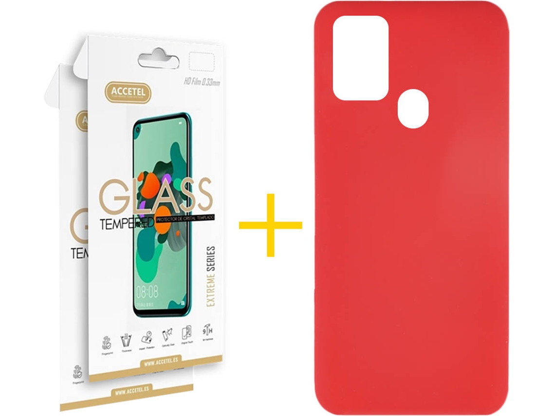 Capa e Película de Vidro 2 x Samsung Galaxy A21s ACCETEL Silicone Líquido Vermelho
