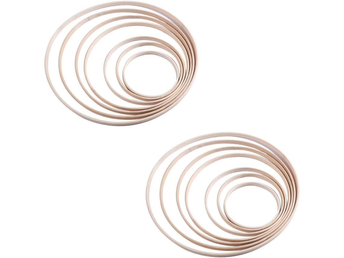 Conjunto De 14 Fivelas Redondas De Bambu Natural Em Formato De Coroa.