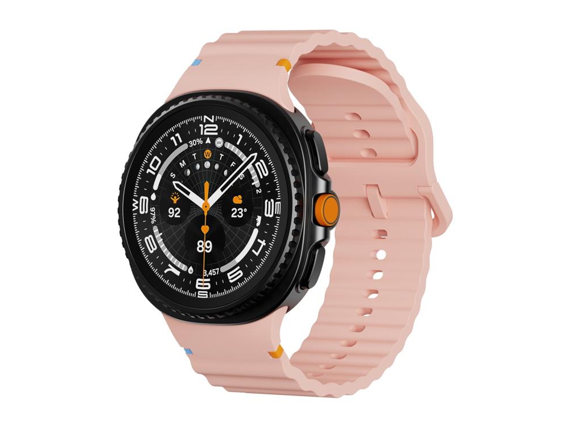 Bracelete Para Samsung Galaxy Watch 8 / 8 Classic - Silicone Com Textura Ondulada Clássica E Fivela Colorida Costurada - Rosa