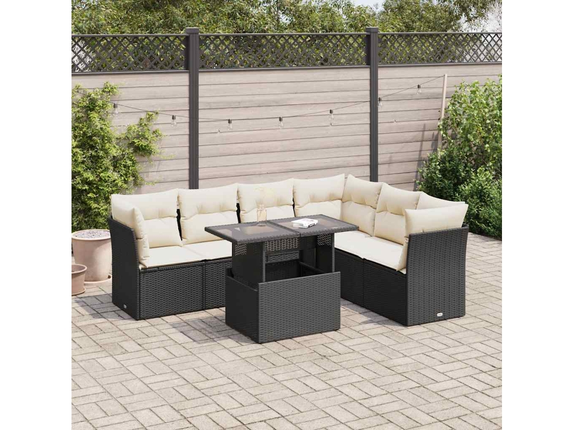 Vidaxl 7 Pcs Conjunto De Sofás P/ Jardim C/ Almofadões Vime Pe Preto