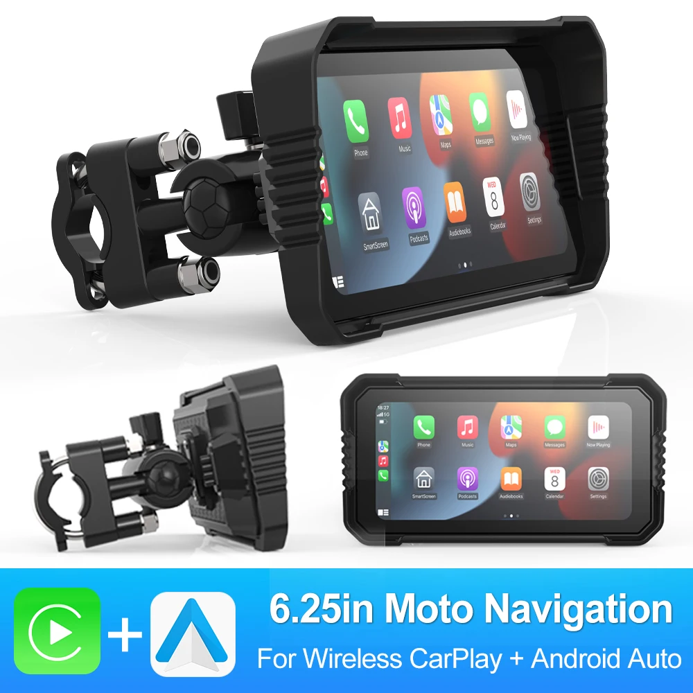 (6,25 Polegadas) Carplay Sem Fio, Dvr Para Motocicleta De 6,25 Polegadas Com Gps De Navegação