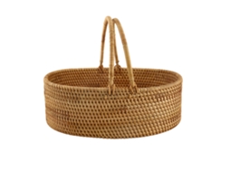 Cesta de rattan tecida à mão, oval, com alça, para frutas, flores, piqueniques, residencial, outdoor S/MARCA