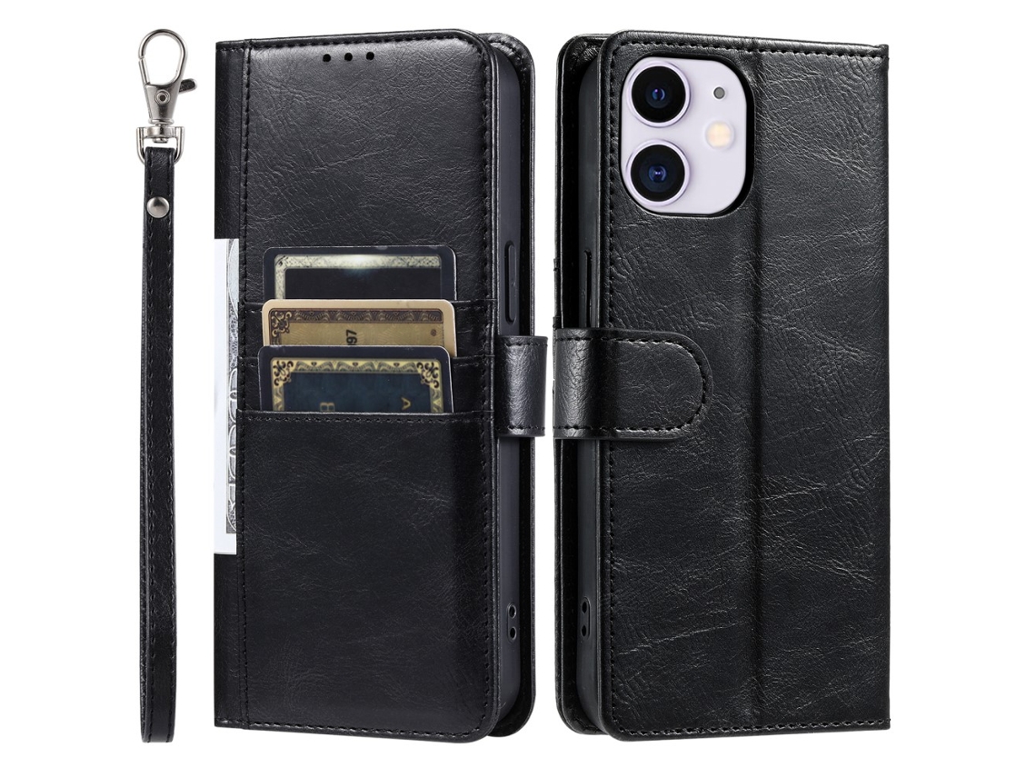 Capa Para Iphone 11 Pele Sintética Com Porta-cartões Preto