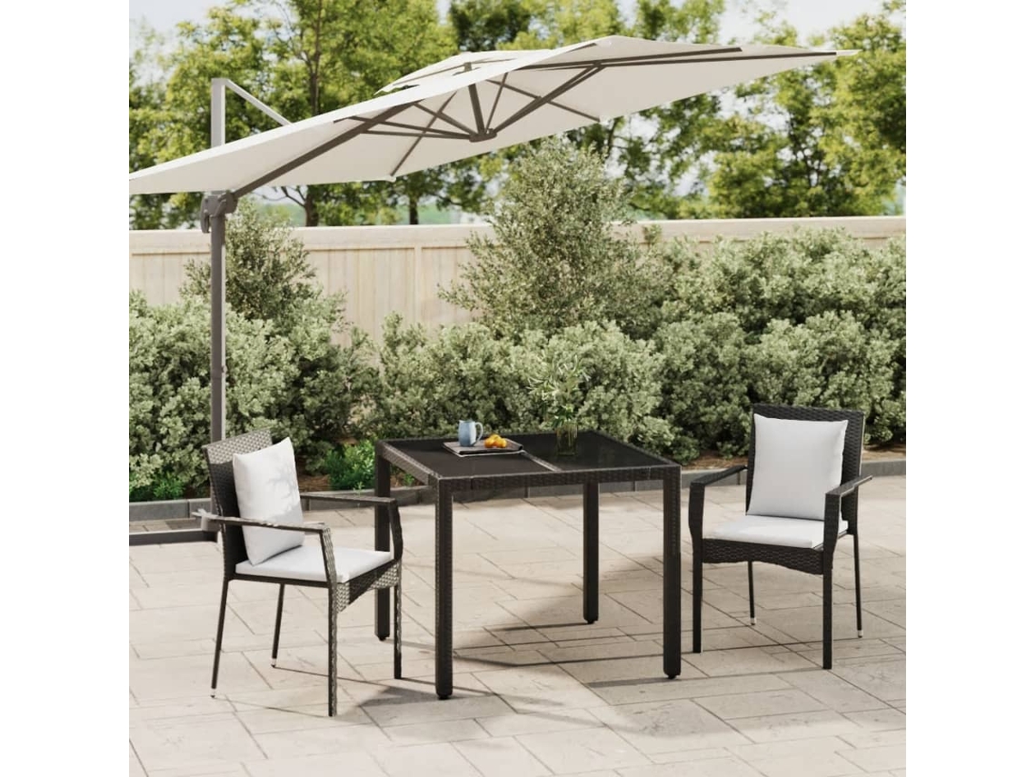 Vidaxl 3 Pcs Conjunto De Jantar P/ Jardim C/ Almofadões Vime Pe Preto
