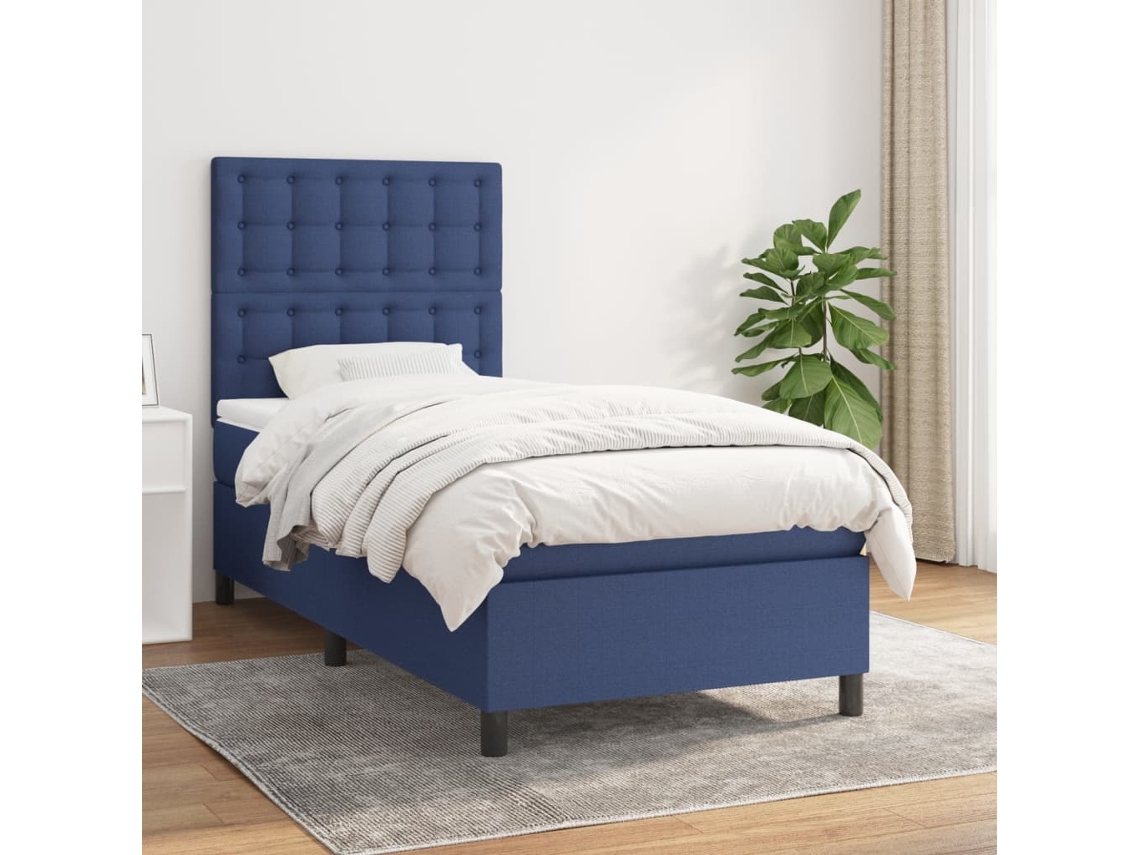 Vidaxl Cama Com Molas/colchão 100x200 Cm Tecido Azul