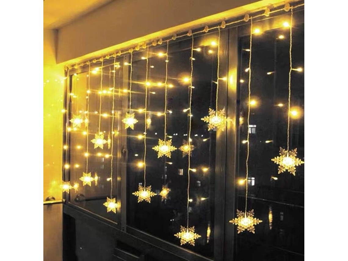 Cortina De Luzes, Formato De Floco De Neve De 3, 3,5 M, 8 Modos, 96 Leds, Cor Branca Quente, Tema De Natal