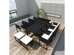 Vidaxl 11 Pcs Conjunto Jantar Exterior Com Almofadões Vime Pe Preto