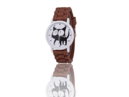 Relógio de Pulso de Quartzo Cute com Pulseira de Silicone e Mostrador Redondo Marrom