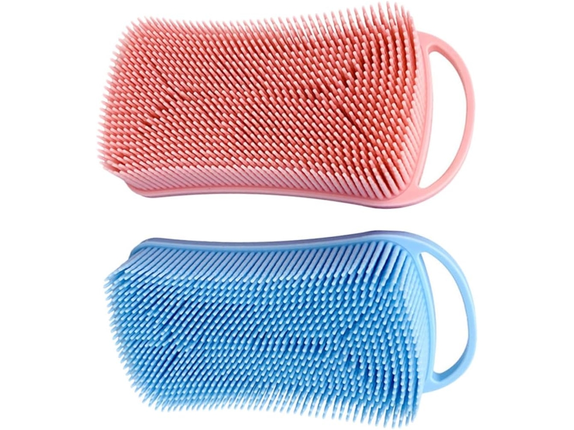 Conjunto De 2 Escovas Silicone Para Banho Com Gancho Pendurar, Conjunto Prático De Escovas Para O Corpo E Chuveiro