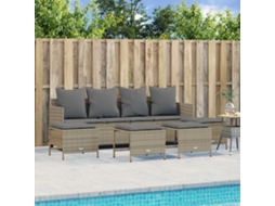 Vidaxl 5 Pcs Conjunto De Sofás P/ Jardim Com Almofadões Vime Pe Bege