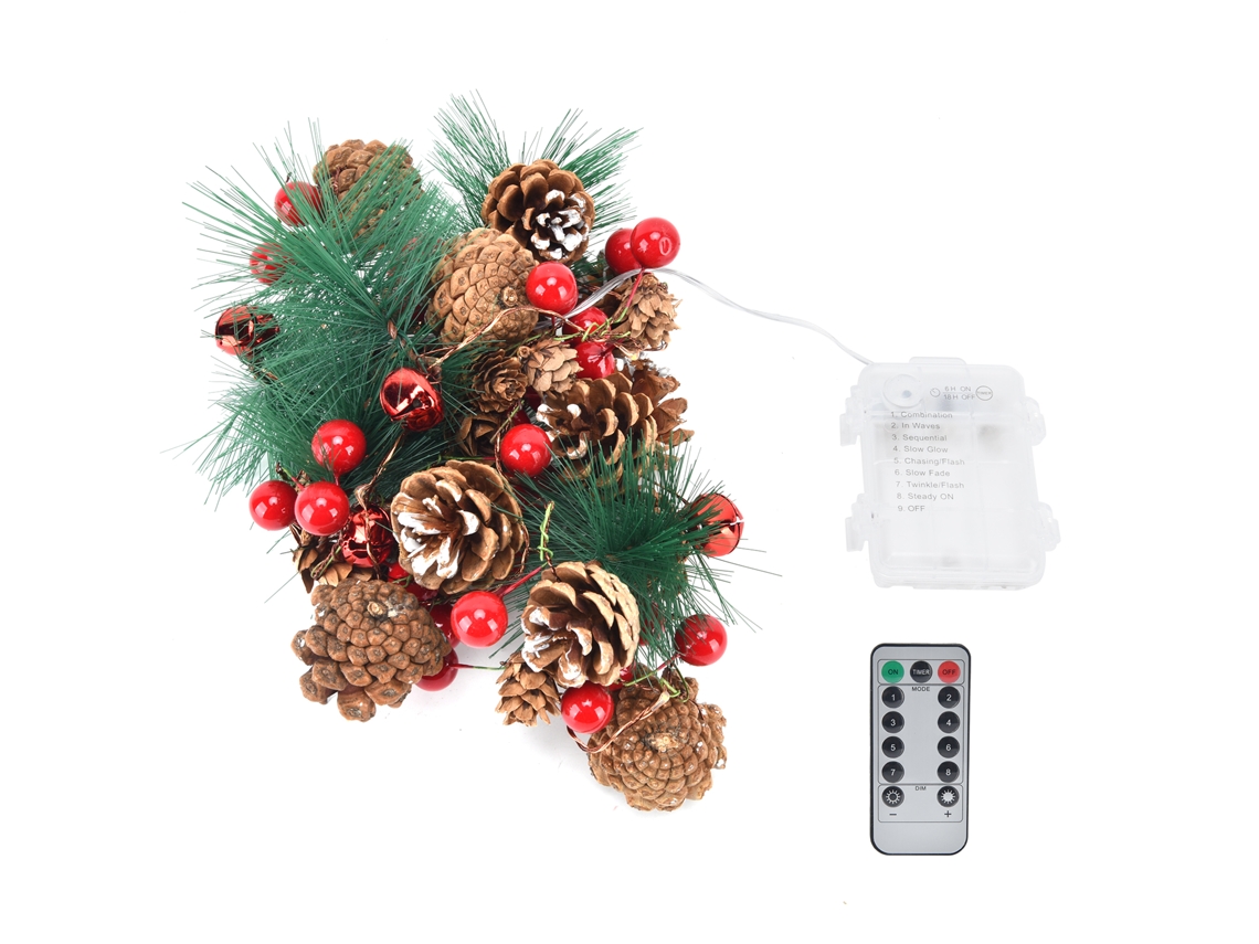 2026 luz de Cadena 2m 20leds 8 Modos de Iluminación Luz Caliente Con Pila Y Temporizador Piña Campana para Decoración Interior Y Exterior