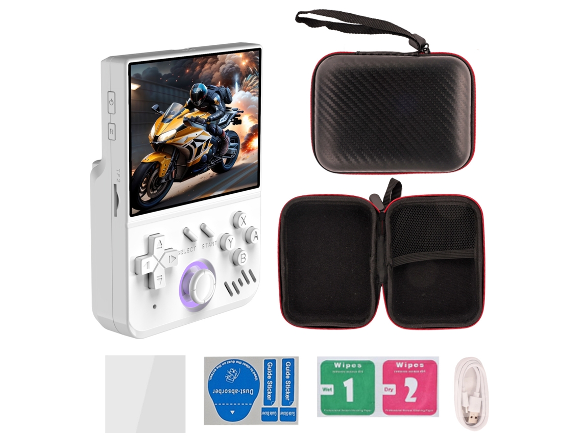 Console Mini Portátil R36s Retro 3.5 Hd, Emulador Gba/arcade/ps1, 28000 Jogos Integrados 128gb Branco Sfushos