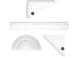 Conjunto Geométrico 4 Peças Em Transparente, Régua Inquebrável De 20 Cm, Esquadro Transferidor, Ferramenta