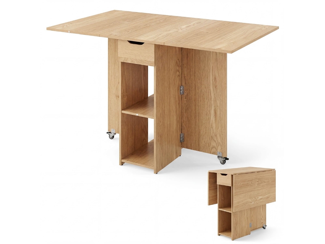 Mesa de Jantar Dobrável com Rodas, Prateleiras e Gaveta NORTHIX