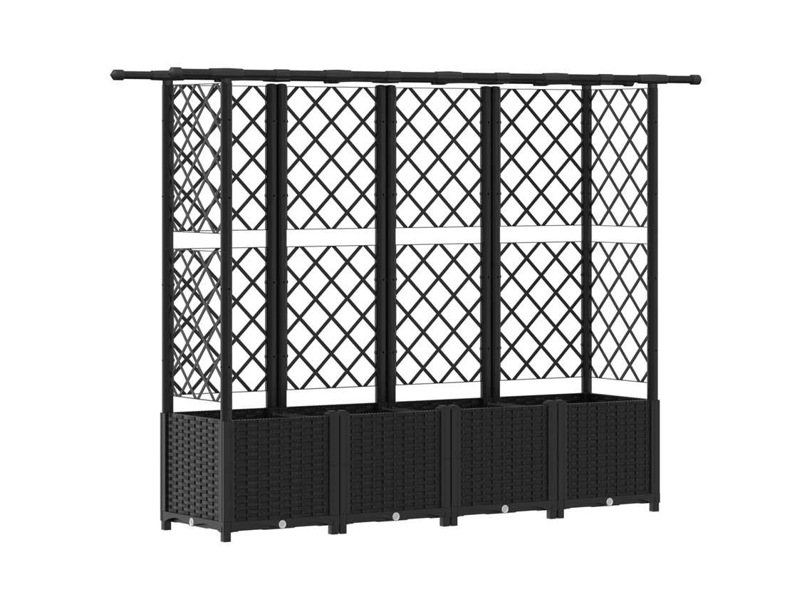Vidaxl Cama Elevada Com Treliça E Telhado Preto 203 X 40 X 138 Cm Pp